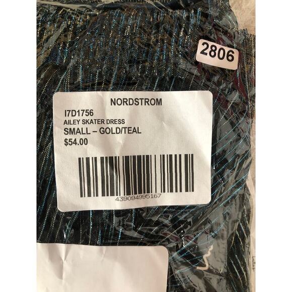 Lulu's Ailey Dress Metallic Sleeveless V-Neck Skater Mini Gold Teal NWT Small - Picture 10 of 13